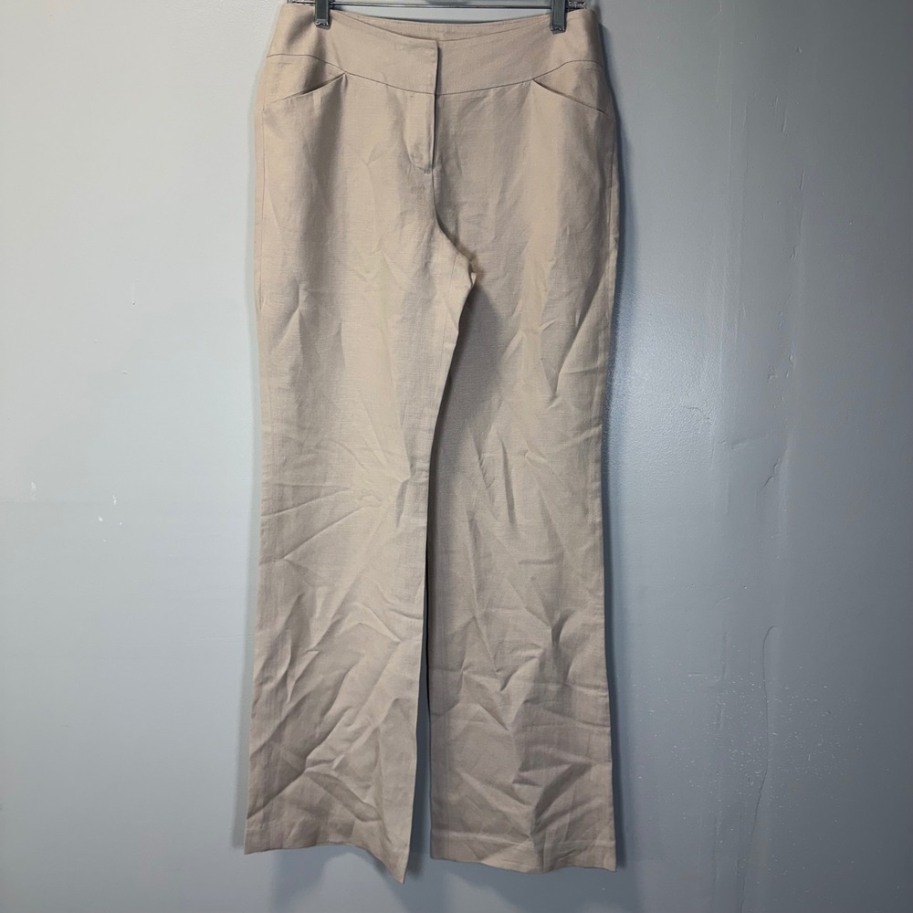 Adrienne Vittadini Womens Beige Linen Blend Wide Leg Dress Pants Size 6 Beach